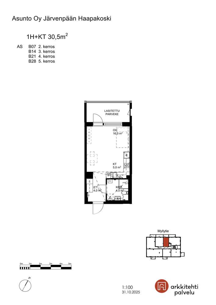 Kerrostalo, 1h+kt, 30,5 m², Pöytäalho - Näkymä 3