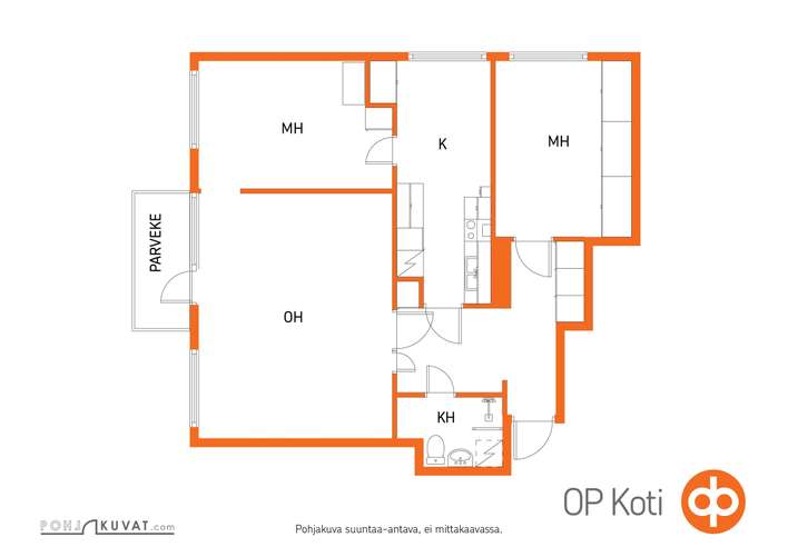 Kerrostalo, 3h+keittö+kylpyhuone+lasitettu parveke, 76 m², Keskusta - Näkymä 2