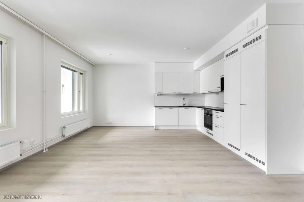 Avara olohuone ja keittiö