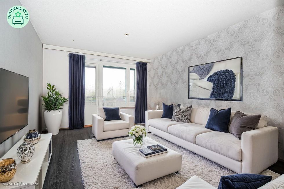 Digistailattu kuva olohuoneesta.