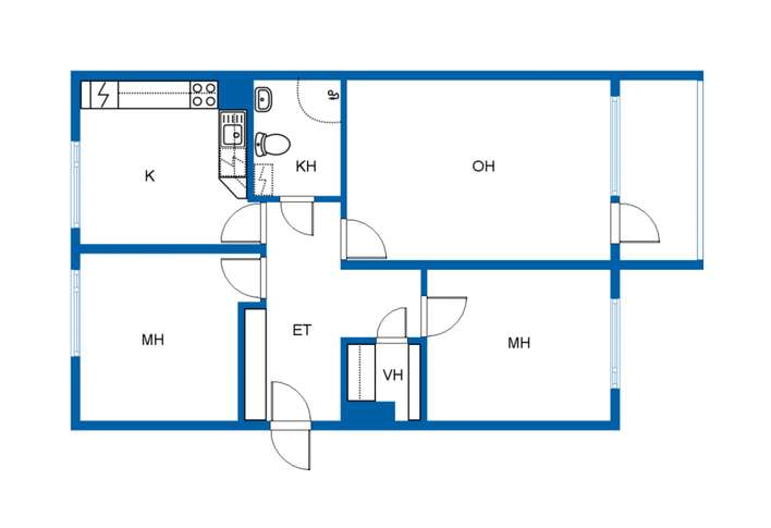 Kerrostalo, Kolmio lasitetulla parvekkeella, 74 m², Holsti - Näkymä 2