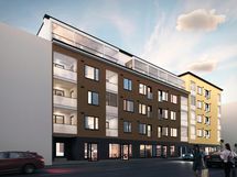 Visualisointikuva. Viereinen Asunto Oy Kuopion Ruuturouva on jo valmis.