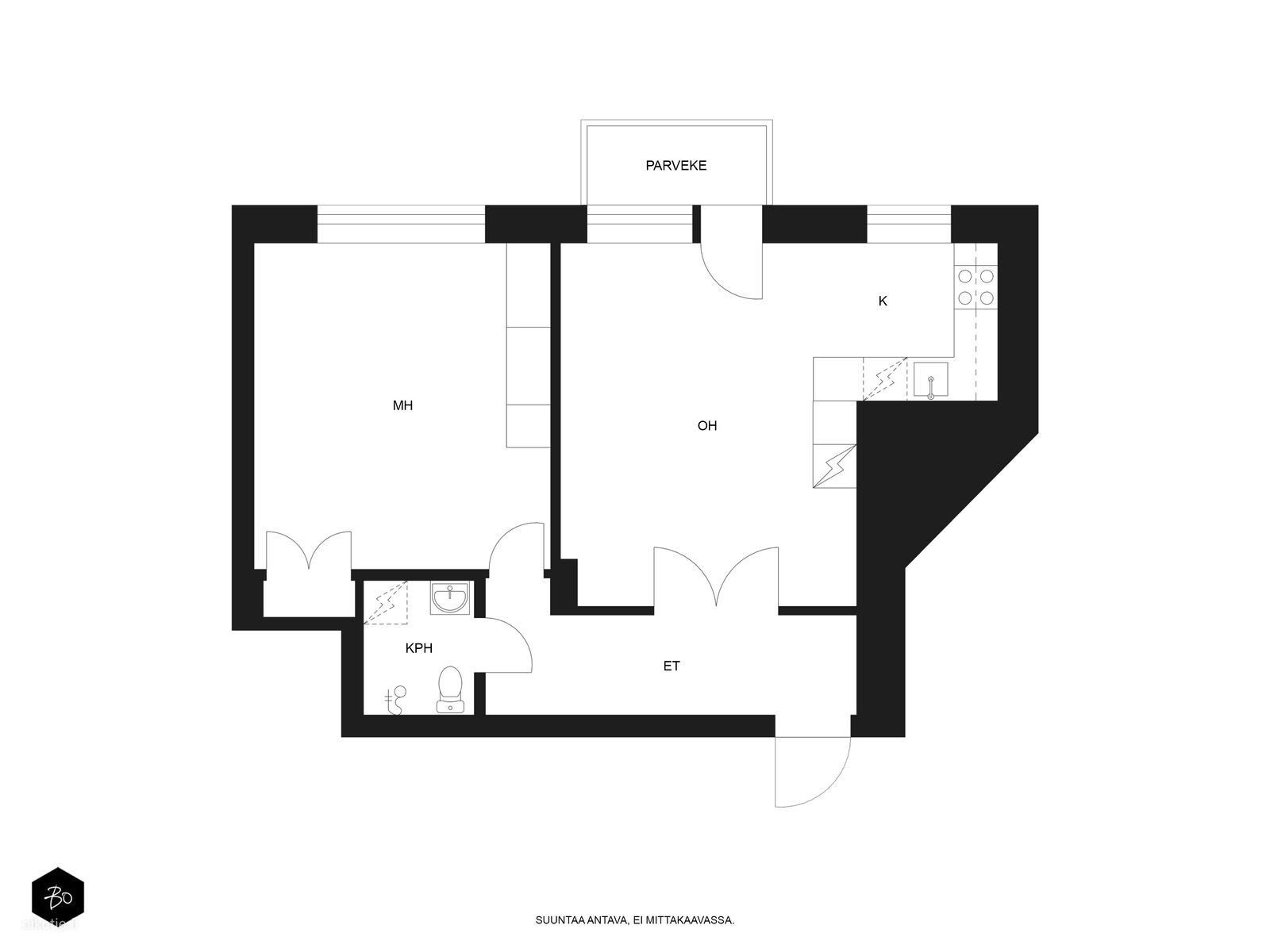 Kerrostalo, 2h, avok, kph, et, parv. (YJ: 2h+kk), 43 m², Meilahti - Näkymä 2