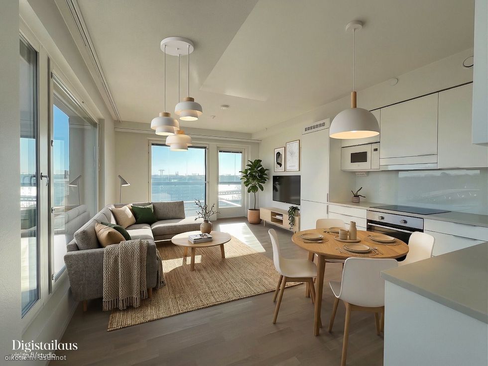 Kahdeksannen kerroksen näköalakoti remonttivapaasta yhtiöstä Sompasaaressa.