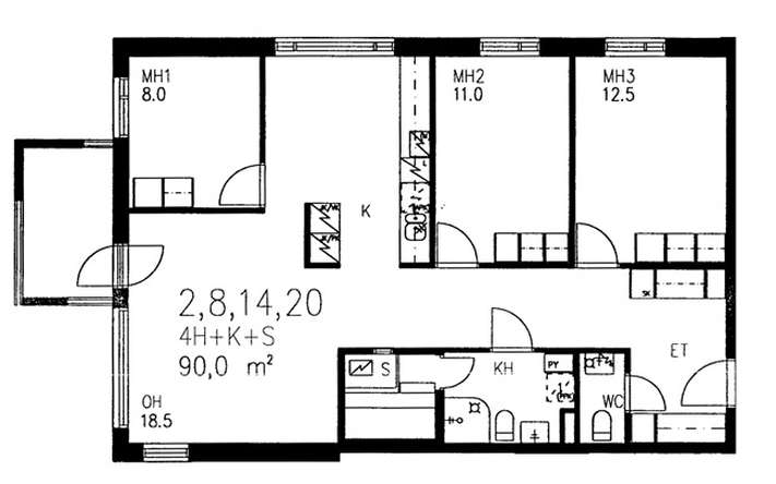 Kerrostalo, 4H+K+S, 90 m², Kotkansaari - Näkymä 2