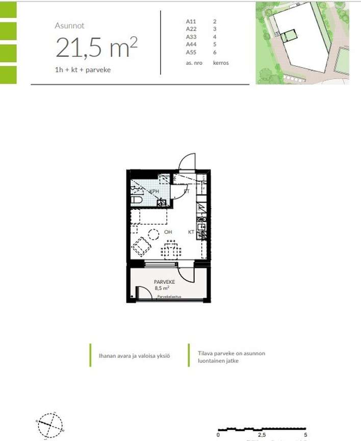 Kerrostalo, 1h+kt+lasitettu parveke, 21,5 m², Finnoo – pohled 2