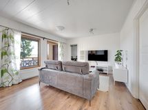 Olohuoneesta käynti aurinkoiselle takapihan terassialueelle