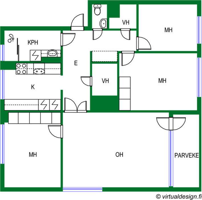 Kerrostalo, 4h, k, kph, wc, 2xvh, parveke, 84 m², Parantola – pohled 2