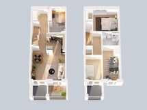 3D-pohjakuva asunnosta B32, B33, B34, B35