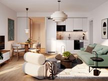 Visualisointi 48,5-neliöisestä kaksiosta (E33, 2h+kt).