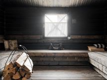 Saunassa sekä puu että sähkökiuas.