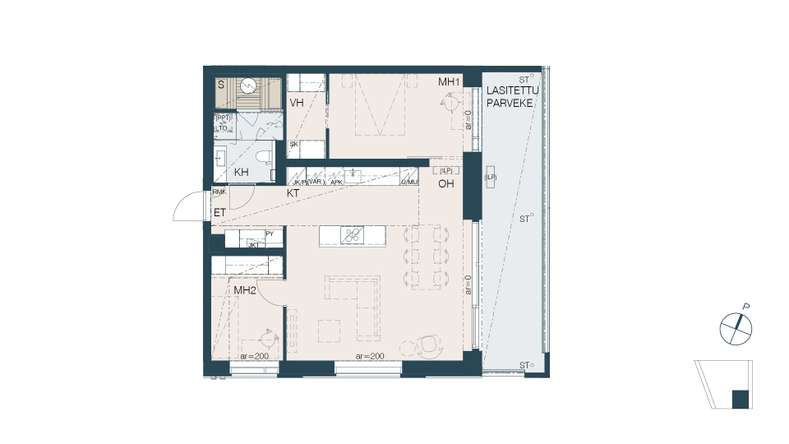 Kerrostalo, 3h+kt+s, 76,5 m², Keilaniemi - Näkymä 2