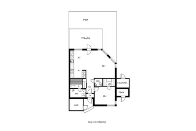 Puutalo-osake, 2h+avokeittiö+piha, 55,5 m², Metsola - Pamja 2