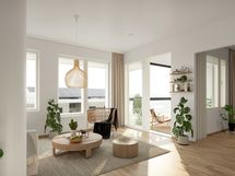 Visualisointikuva asunnosta 18, 3.kerros olohuone