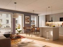 Visualisointi neljännen kerroksen vastaavasta kodista (3-4h+kt+s, 81,5 m²)