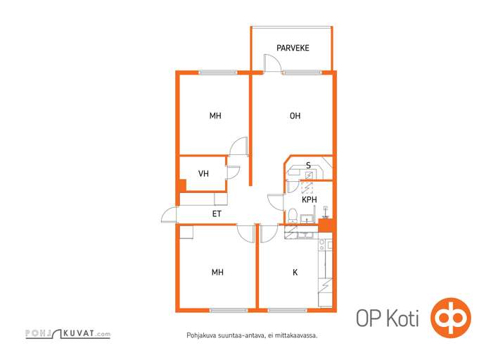 Kerrostalo, 3h+k+ph+s+vh+las.parveke, 74 m², Jouppi - Näkymä 3