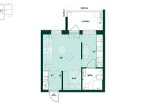 Asunnon pohjapiirros: 31,5 m², 1h+kt