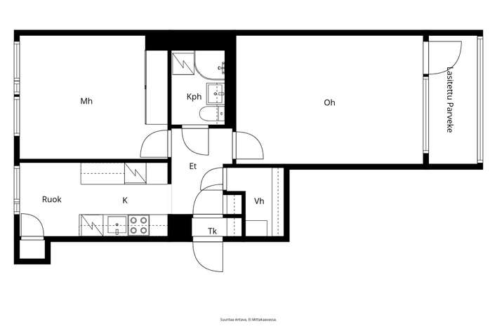 Kerrostalo, 2h, k, kph, vh, las.parveke, 52,5 m², Kannelmäki – pohled 2