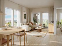 Taiteilijan näkemys ylimmän kerroksen 62m asunnosta