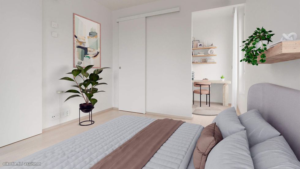 Digistailattu asunto A 08 - Makuuhuoneen yhteydessä on pieni työtila ja vaatehuone.