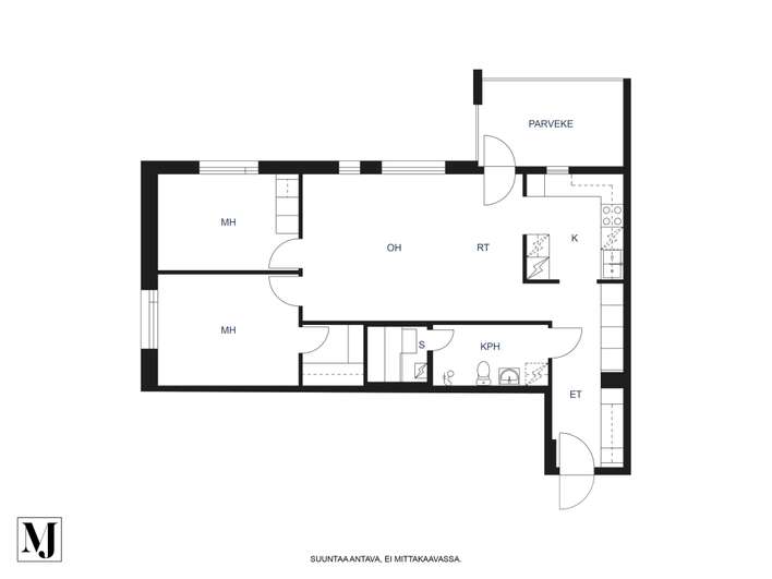 Kerrostalo, 3h, k, vh, kph/wc, s, lasitettu parveke, 73 m², Toppilansaari – pohled 2