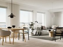 Isoista ikkunoista tulvii valoa.