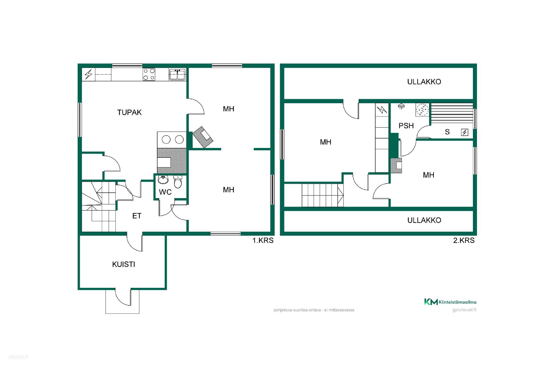 Omakotitalo, Tupakeittiö, takkah., oh, wc, yläkerta: 2 h, kph, s, 104,8 m², Kantala - Näkymä 2