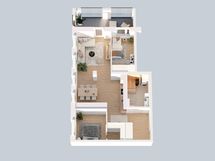 3D-pohjakuva asunnosta A4, A9, A14 ja A19