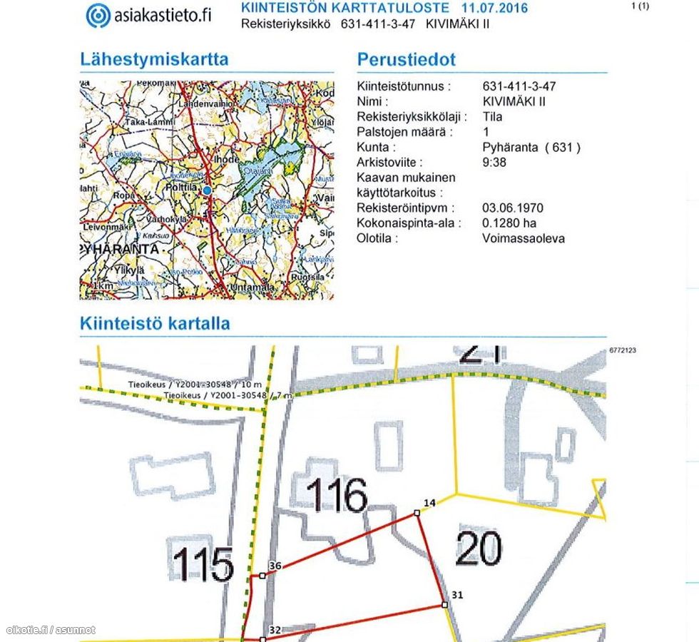 vanha turuntie kartta 1 280 M Vanha Turuntie 27320 Pyharanta Omakotitalotontti Myynnissa Oikotie 13770643 vanha turuntie kartta