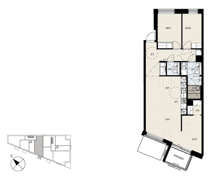 Kerrostalo, 3h, avok, rt, alk, vh, kph, s, erill. wc, lasitettu parveke, 81,5 m², Meilahti - Näkymä 2