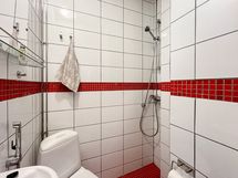 Kylpyhuone on laajennettu niin, että sinne on saatu suihkunurkkaus.