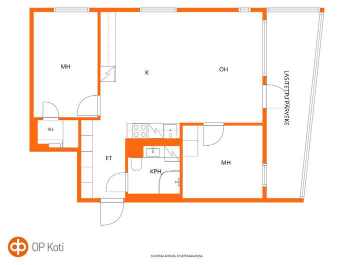 Kerrostalo, 3h+avokeittiö+kph+vh+lasitettu parveke (yj.3h+kt+parv.), 62 m², Leppävaara - Näkymä 2