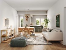 Visualisointikuva kodista C 15 2. krs ja C 12 1.krs (4h+k+s, 92 m²)