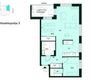 Vaihtoehtoisessa pohjaratkaisussa toinen makuuhuone on jätetty kokonaan pois, mikä avartaa oleskelutilaa.