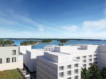 Visualisoitu näkymä asunnosta C 74. Kuvissa näkyvät rakennukset ovat viitteellisiä perustuen asemakaavaan.