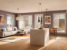 Visualisointi vastaavasta ensimmäisen kerroksen kodista (3-4h+kt+s, 81,5 m²)