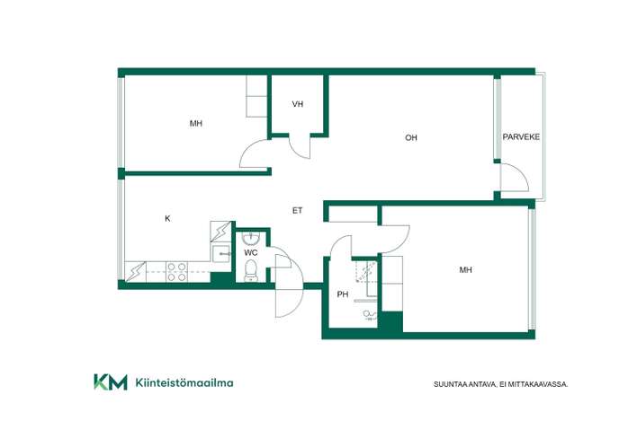 Kerrostalo, 3h, k, kph, wc, vh, las.p, 74 m², Rautaharkko - View 2