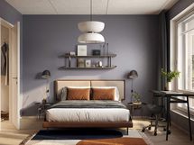 Alustava visualisointi 1. kerroksen Duo-kodin makuuhuoneesta (4h+kt+s).