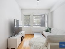 Olohuoneesta on käynti lasitetulle parvekkeelle.