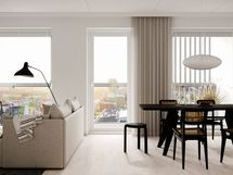 Isoista ikkunoista tulvii valoa.