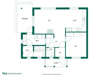 Omakotitalo, Avokeittiö, olohuone, mh, wc, khh, sauna, kph, parvi, terassi, 66 m², Oripää - Näkymä 2