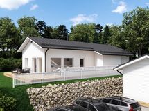 julkisivu luoteesta pihaterassilla (lisämaksusta)