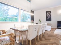 Olohuoneessa tilaa hyvin isolle ruokaryhmälle.