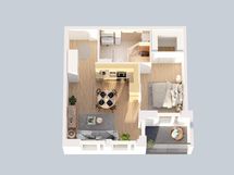 3D-pohjakuva asunnosta A2, A7, A12 ja A17