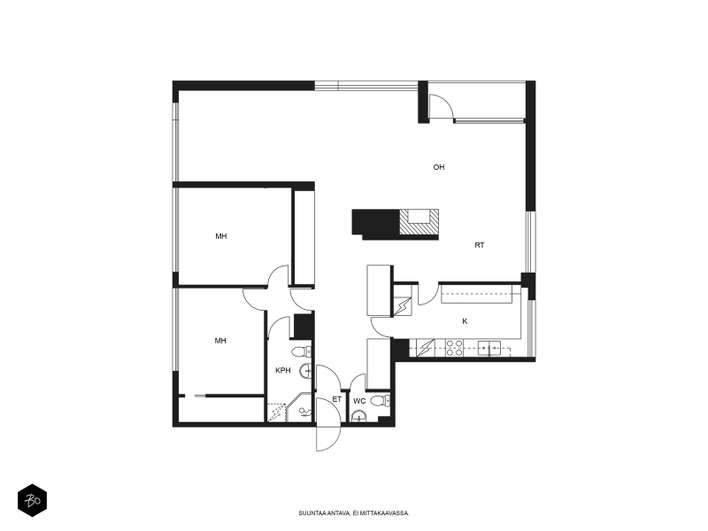 Kerrostalo, 3h, k, rt, kph, wc, et, lasitettu parveke (yj 4 h ja k), 110 m², Kupittaa - Näkymä 2