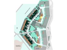 Tuulikello 3 asemapiirros: kaksi rivitaloa (A ja B -talot) ja kaksikerroksinen pienkerrostalo (C-talo).