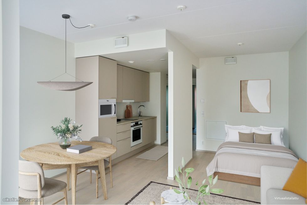 Virtuaalistailattu keittotila ja makuualkovi