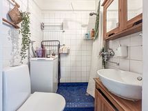 Kylpyhuoneen varusteukseen kuuluu pyykinpesukone.