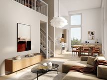 Havainnekuva kohteen vastaavan kokoisesta loft-kolmiosta