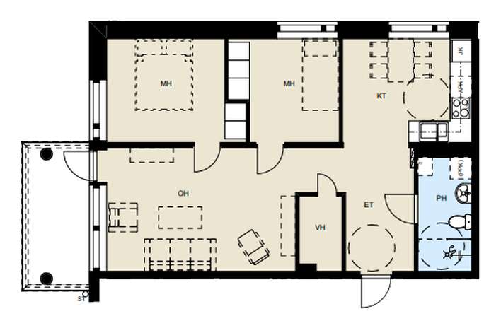 Kerrostalo, 3h + k + parveke/terassi, 65 m², Leenala - Näkymä 4